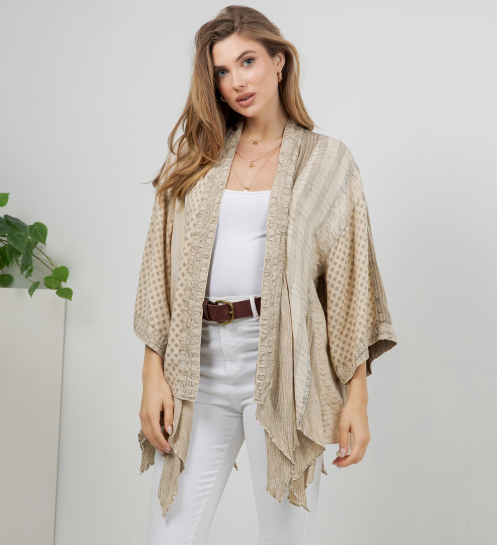 Young Threads Latte Patchwork Asymmetrical Kimono XL NWT - Romantic Boho